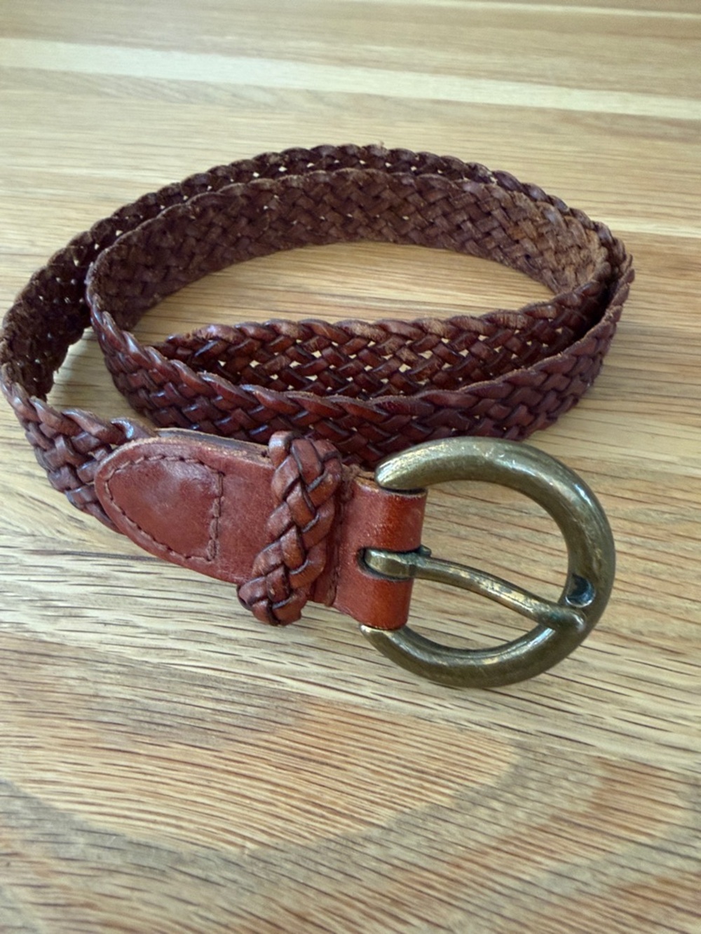 Talbots Braided Leather Belt in Brown with Brass-Tone Round Buckle, Fits to 30”